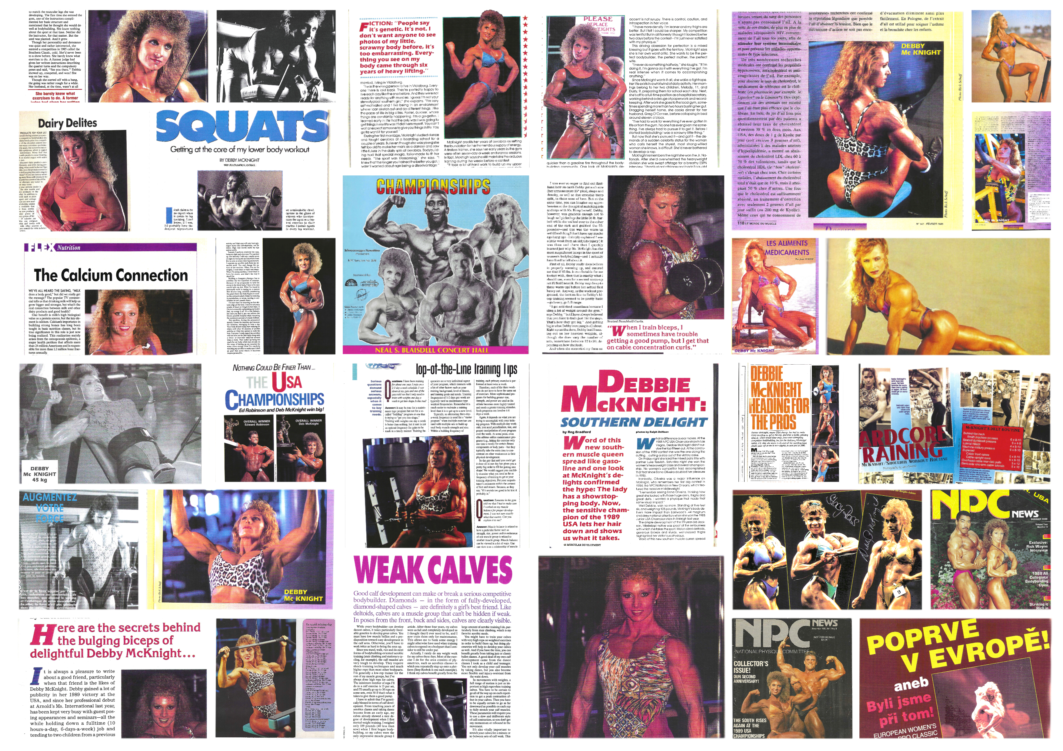 Photo collage of magazine articles featuring Debby McKnight IFBB Pro